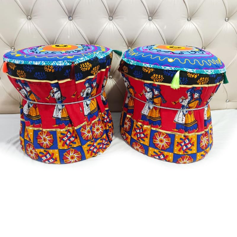 POSHMANDALA Embroidery Work Bamboo Mudda Cover Muddy Stool Ottaman Pouffes Patio Chair Footstools Cover Size 17x18 Inches Set of 2 Pieces ONLY Cover - Image 1