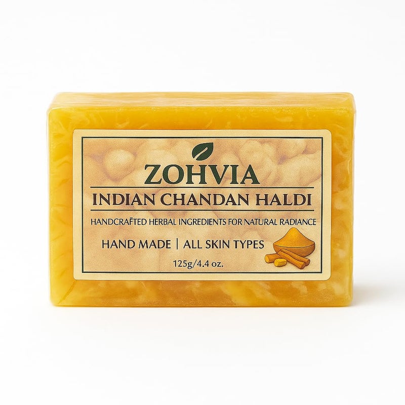 ZOHVIA Turmeric Soap Sandalwood Bar 44oz Detan Bar Organic Ayurvedic Herbal Oily Sensitive Skin Handmade Haldi Chandan Face Body Soap Vegan ChemicalFree Men Women Teens - Image 1