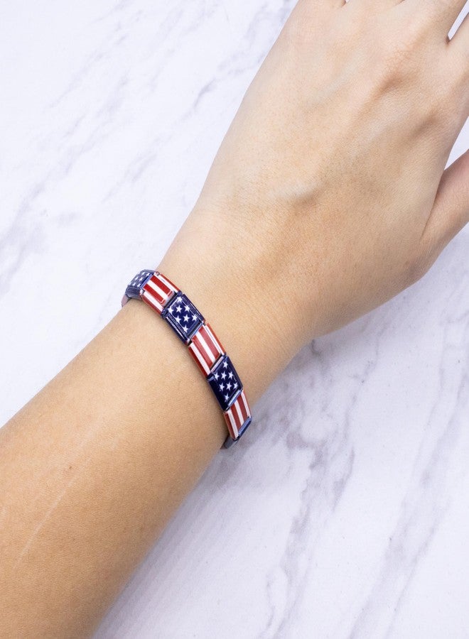 Fablinks Italian Charm USA Bracelet, American Flag Bracelets for Women, 9mm Stainless Steel Stretch Link Bracelets, Expandable Modular Country Nation Jewelry (USA) - Image 2