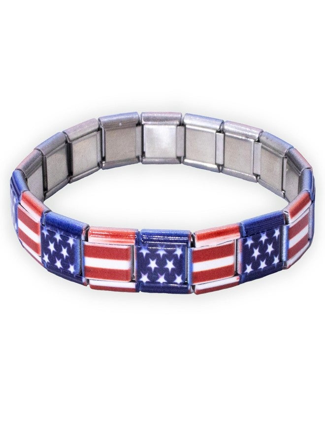 Fablinks Italian Charm USA Bracelet, American Flag Bracelets for Women, 9mm Stainless Steel Stretch Link Bracelets, Expandable Modular Country Nation Jewelry (USA) - Image 1