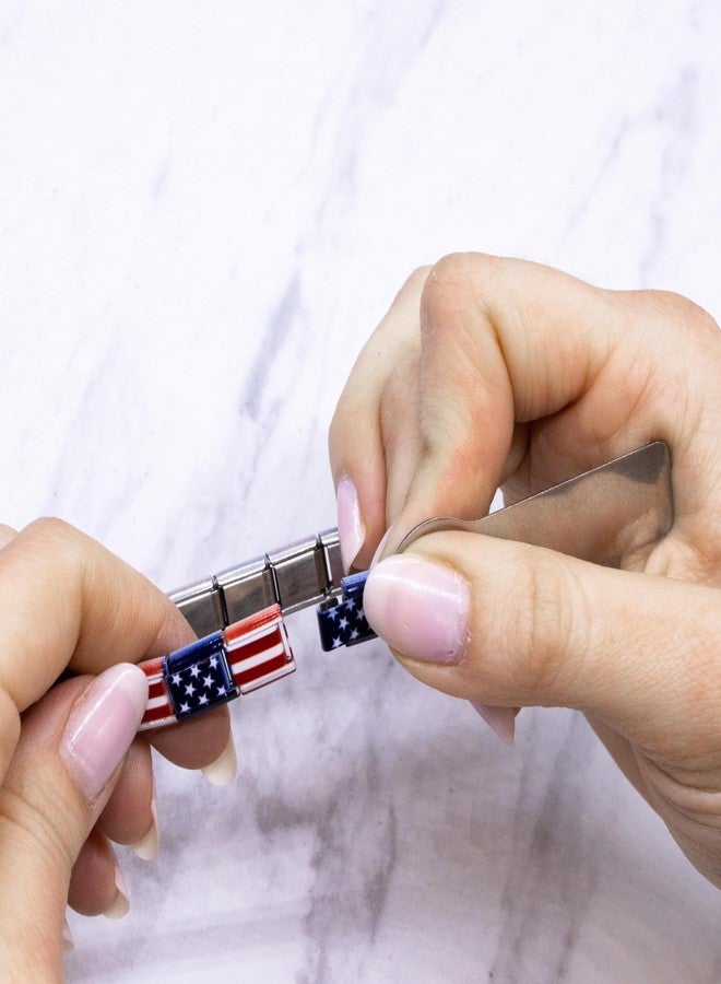 Fablinks Italian Charm USA Bracelet, American Flag Bracelets for Women, 9mm Stainless Steel Stretch Link Bracelets, Expandable Modular Country Nation Jewelry (USA) - Image 4