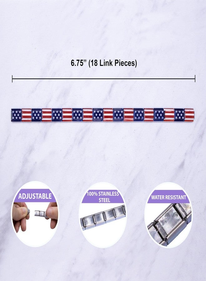 Fablinks Italian Charm USA Bracelet, American Flag Bracelets for Women, 9mm Stainless Steel Stretch Link Bracelets, Expandable Modular Country Nation Jewelry (USA) - Image 5