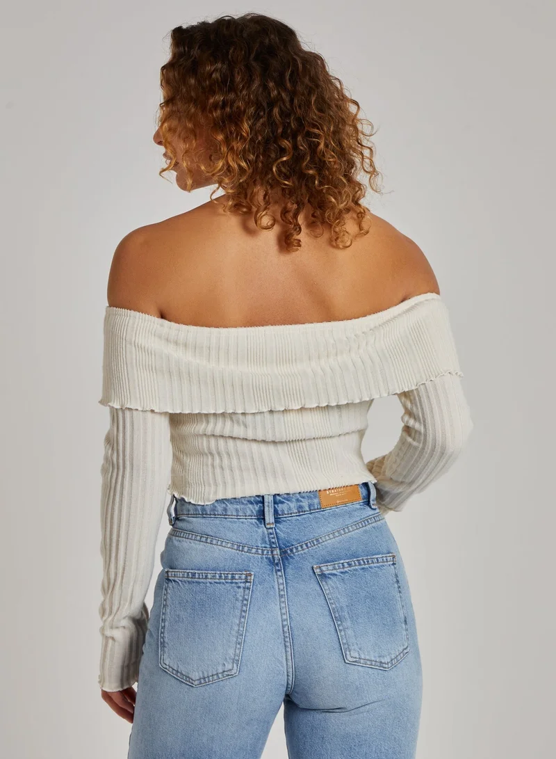 Pink Vanilla Wide Brushed Ribbed Bardot Top