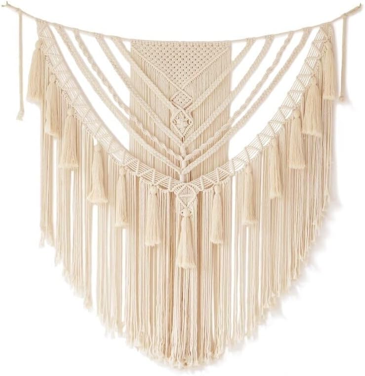 Jakalin Assorted trendy color picks Macrame Wall Hanging 31" Wx 39" L Ivory Small Macrame Wall Decor Boho Handmade Yarn Wall Art Craftsmanship Home Decor Christmas Cost effective upgraded craftsmanship - Image 5