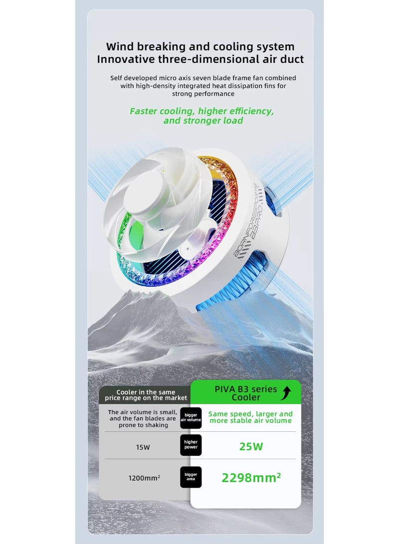 PIVA B3 Pro 25W Magnetic Mobile Cooler with RGB Lighting, Ultra-Fast 7-Blade Turbo Fan, Lightweight (80g), White - Image 5