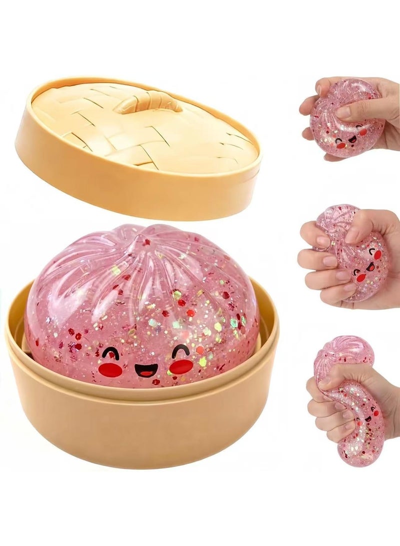 Meetion Big Glitter Dumpling Squishy，Glitter Steamer Dumpling Stress Relief Ball - Sparkle Filled Sensory Squeeze Tool,Cute Adorable Soft Silicone Squeeze Toy (Pink) - Image 1