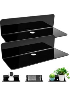 JUVIW Acrylic Floating Wall Shelves No Drill Small Display Shelf Black Small Wall Shelf for Smart Speaker Action Figures Monitor Load Bearing 2kgExpand Wall Space for Display Storage