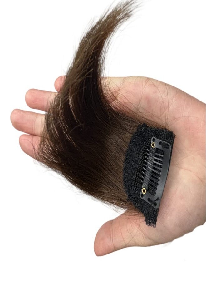 AYunhe 2pcs Human Hair Short Thick Hairpieces Adding Extra Hair Volume Clip in Hair Extensions 4" Brazilian Virgin Hair Topper for Thinning Hair Women and Men 2 packs Lot (Brown) - Image 2