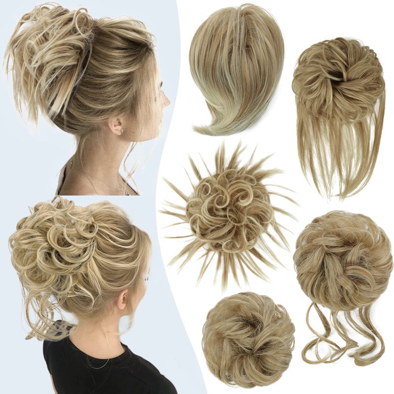 HMD 5 Pieces Messy Hair Bun Hairpiece Tousled Updo for Women Hair Extension Ponytail Scrunchies with Elastic Rubber Band Long Updo Messy Hairpiece Hair Accessories Set for Women27613