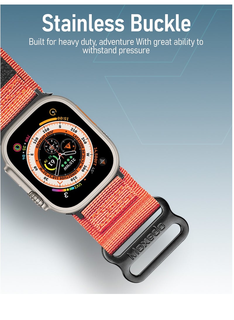 Moxedo - Moxedo Tactical Sports Rugged Strap Breathable Nylon Braided Compatible with Apple Watch Band Series 8 7 6 5 4 3 2 1 SE Ultra  Woven Loop Design for 44mm 45mm 49mm -Orange - Image 1