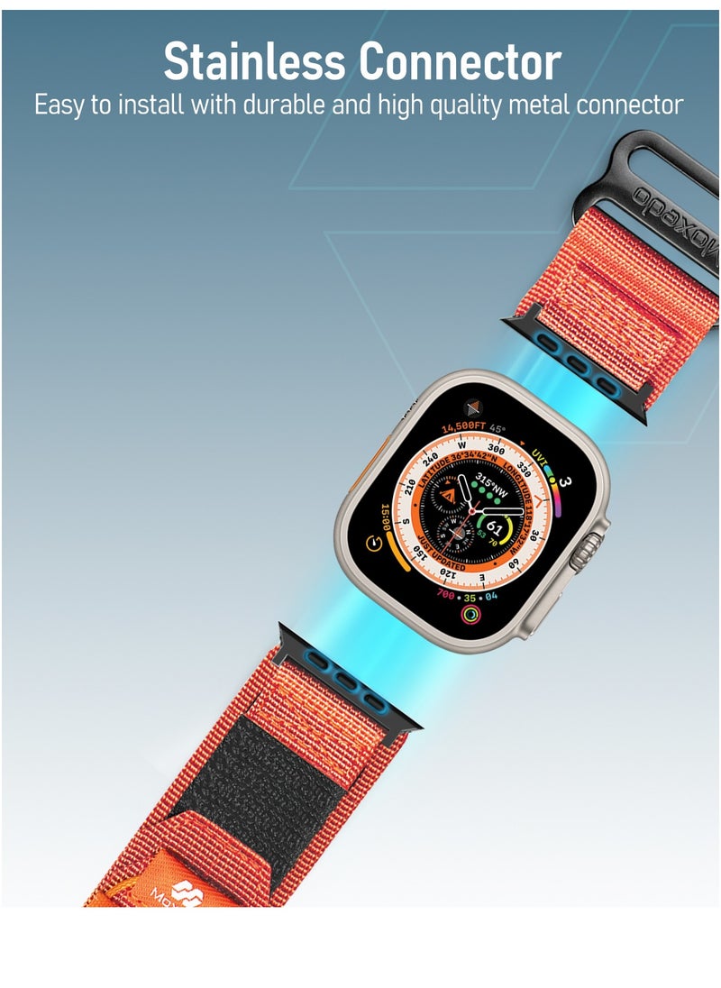 Moxedo - Moxedo Tactical Sports Rugged Strap Breathable Nylon Braided Compatible with Apple Watch Band Series 8 7 6 5 4 3 2 1 SE Ultra  Woven Loop Design for 44mm 45mm 49mm -Orange - Image 1