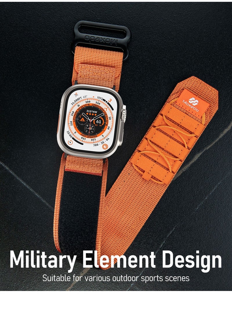 Moxedo - Moxedo Tactical Sports Rugged Strap Breathable Nylon Braided Compatible with Apple Watch Band Series 8 7 6 5 4 3 2 1 SE Ultra  Woven Loop Design for 44mm 45mm 49mm -Orange - Image 1