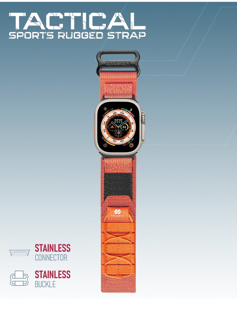 Moxedo - Moxedo Tactical Sports Rugged Strap Breathable Nylon Braided Compatible with Apple Watch Band Series 8 7 6 5 4 3 2 1 SE Ultra  Woven Loop Design for 44mm 45mm 49mm -Orange - Image 1