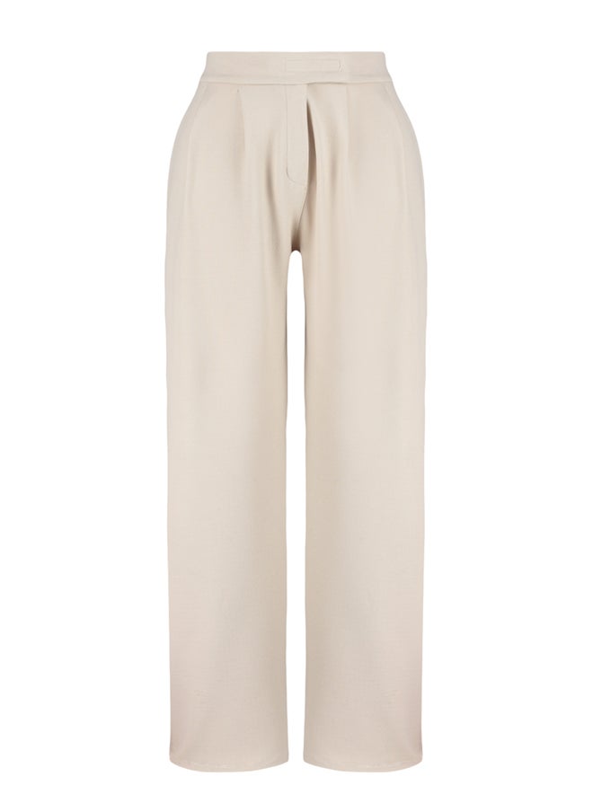 Stone Hook and Loop Closure High Waist Pleated Wide Leg/Wide Cut Knitted Trousers TWOAW24PL00177