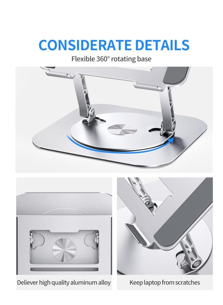 Generic - AOEVI Adjustable Computer Stand with 360 Rotating Base, Ergonimic Foldable Laptop Riser for Desk Compatible with MacBook Pro/Air Notebook up to 16 Inches, Silver - Image 1