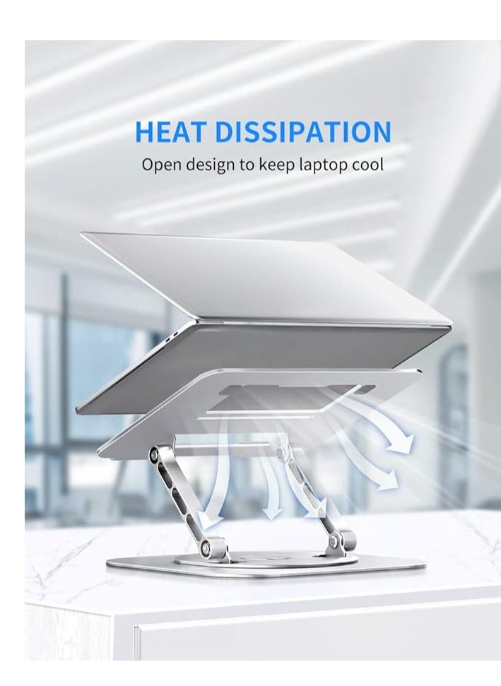 Generic - AOEVI Adjustable Computer Stand with 360 Rotating Base, Ergonimic Foldable Laptop Riser for Desk Compatible with MacBook Pro/Air Notebook up to 16 Inches, Silver - Image 1