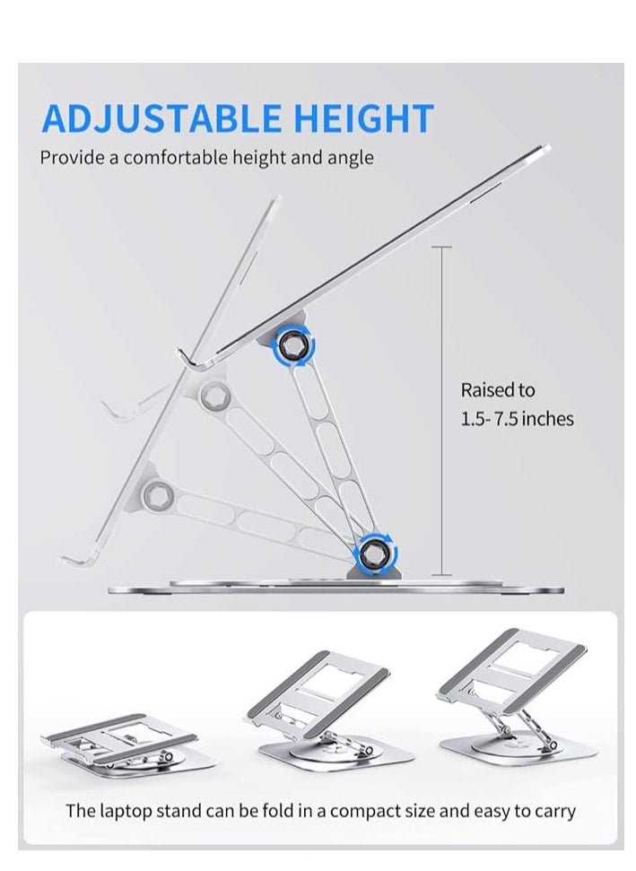 Generic - AOEVI Adjustable Computer Stand with 360 Rotating Base, Ergonimic Foldable Laptop Riser for Desk Compatible with MacBook Pro/Air Notebook up to 16 Inches, Silver - Image 1