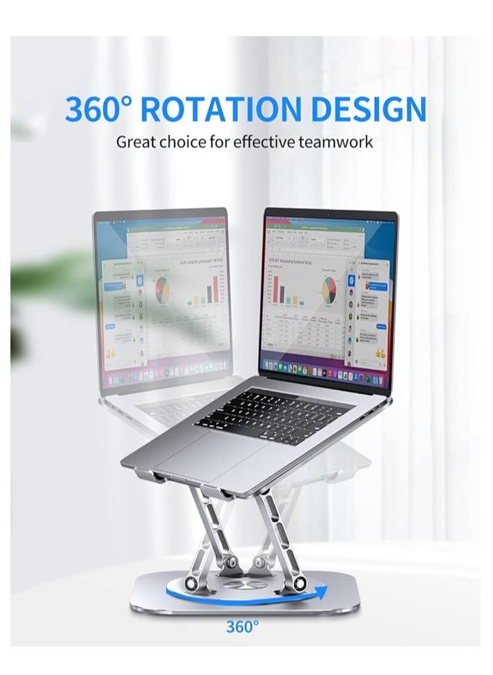 Generic - AOEVI Adjustable Computer Stand with 360 Rotating Base, Ergonimic Foldable Laptop Riser for Desk Compatible with MacBook Pro/Air Notebook up to 16 Inches, Silver - Image 1