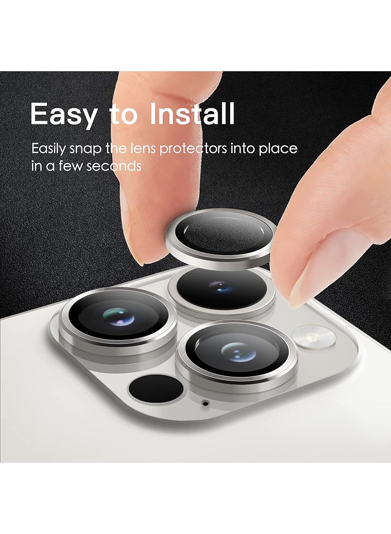 Theodor iPhone 14 Pro/ 14 Pro Max 3 Pcs Camera Lens Protector With 9H Tempered HD Glass Camera Cover Anti Scratch Aluminum Alloy Camera Ring, Silver - Image 5