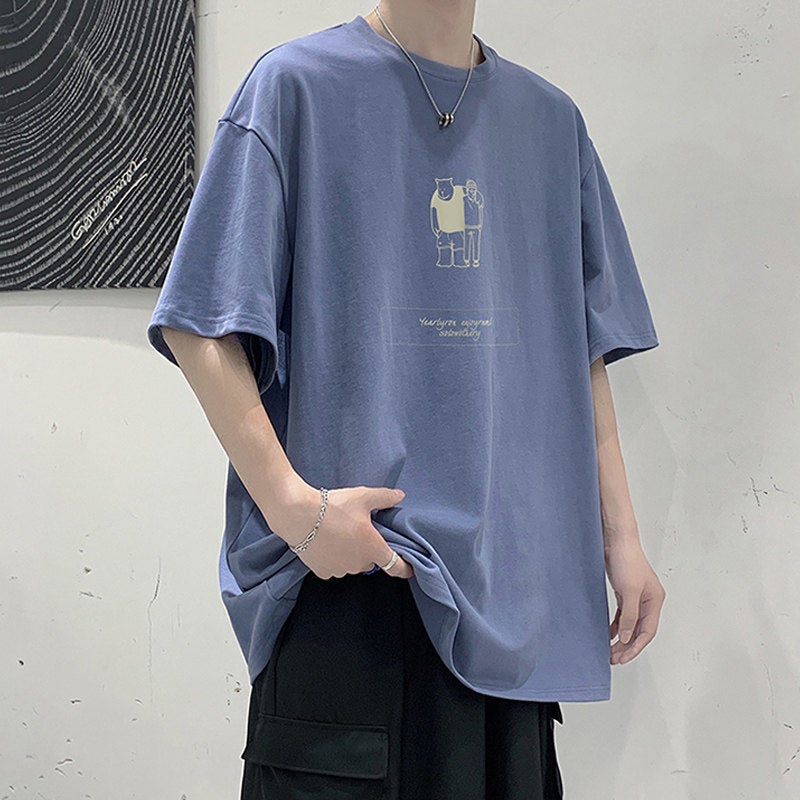 Men's Short-sleeved Summer T-shirt Korean Style Trendy Loose Half-sleeved Japanese T-shirt Trendy Brand Harajuku Style Casual 5-point Sleeve - Image 3