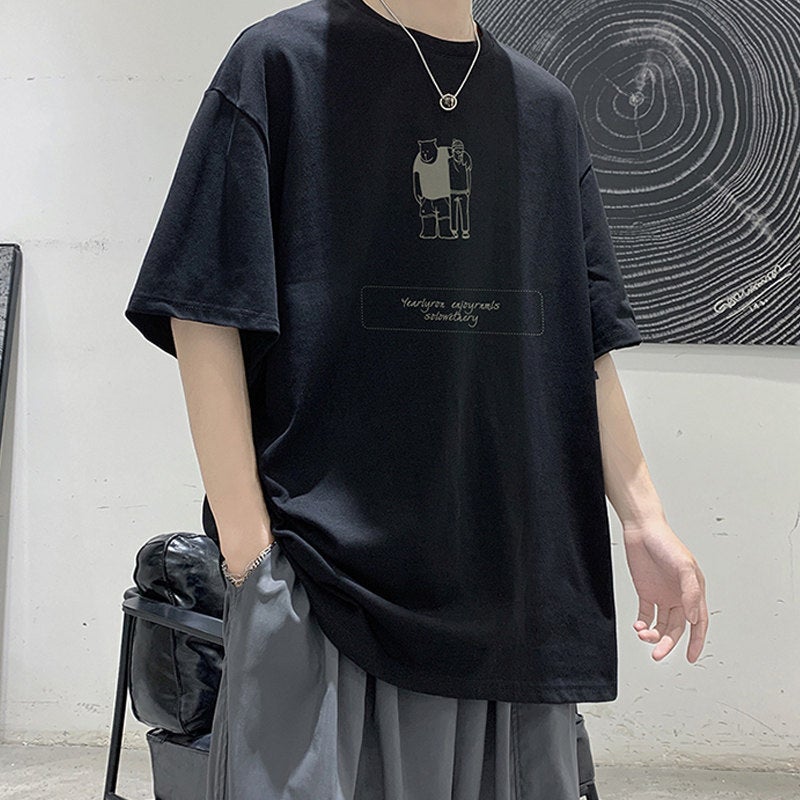 Men's Short-sleeved Summer T-shirt Korean Style Trendy Loose Half-sleeved Japanese T-shirt Trendy Brand Harajuku Style Casual 5-point Sleeve - Image 4