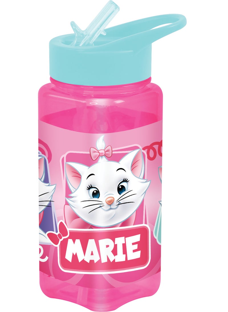 Disney Marie Square Water Bottle for Kids – 500m,Leak-Proof Flip Straw Lid – Pink-FirstKid
