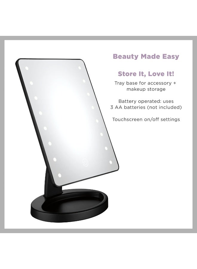 Conair Lighted Makeup Mirror, LED Vanity Mirror with Storage Base, Battery Operated in Black - Image 2
