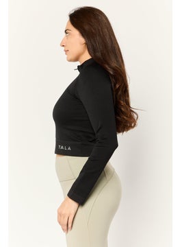 Tala Women High Neck Long Sleeves Brand Logo Sweatshirt, Black  - Image 3
