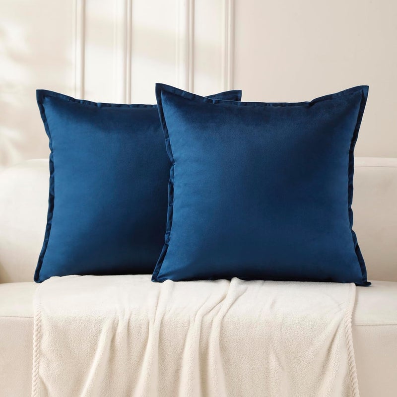 VAKADO Throw Pillow Covers 20x20 Set of 2 Dark Blue Velvet Decor Decorative Couch Cushion Euro Pillowcases with Fringe Home Bed Decoration for Sofa Bedroom Office - Image 1