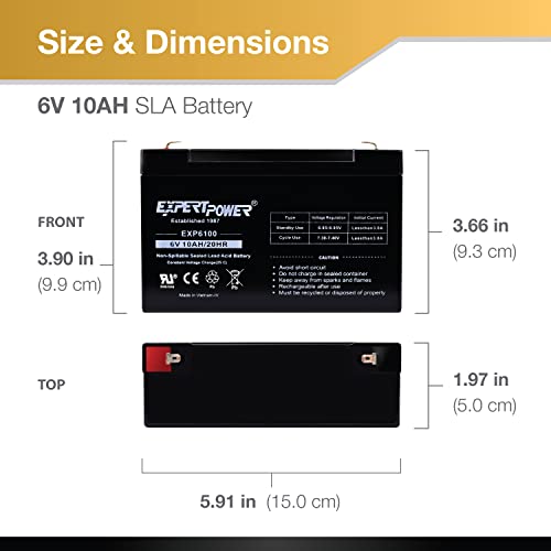 ExpertPower 6V 10AH Sealed Lead Acid (SLA) Battery with F1 Terminal - Image 2