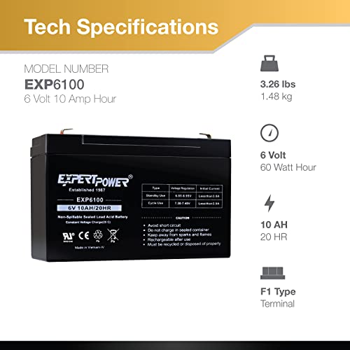 ExpertPower 6V 10AH Sealed Lead Acid (SLA) Battery with F1 Terminal - Image 3