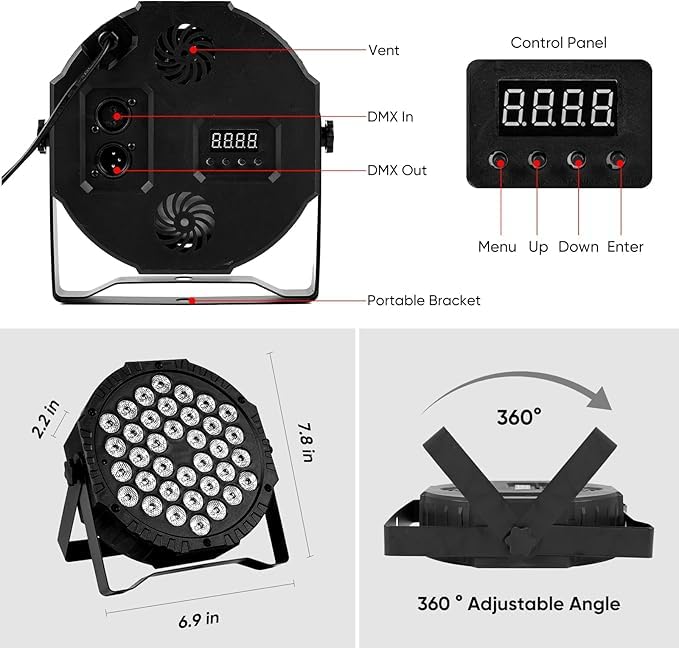 HEADLY LED Par Stage Light, 36 RGB LEDs, DJ Party Lighting with Easy Setup Mount, Black - Image 5