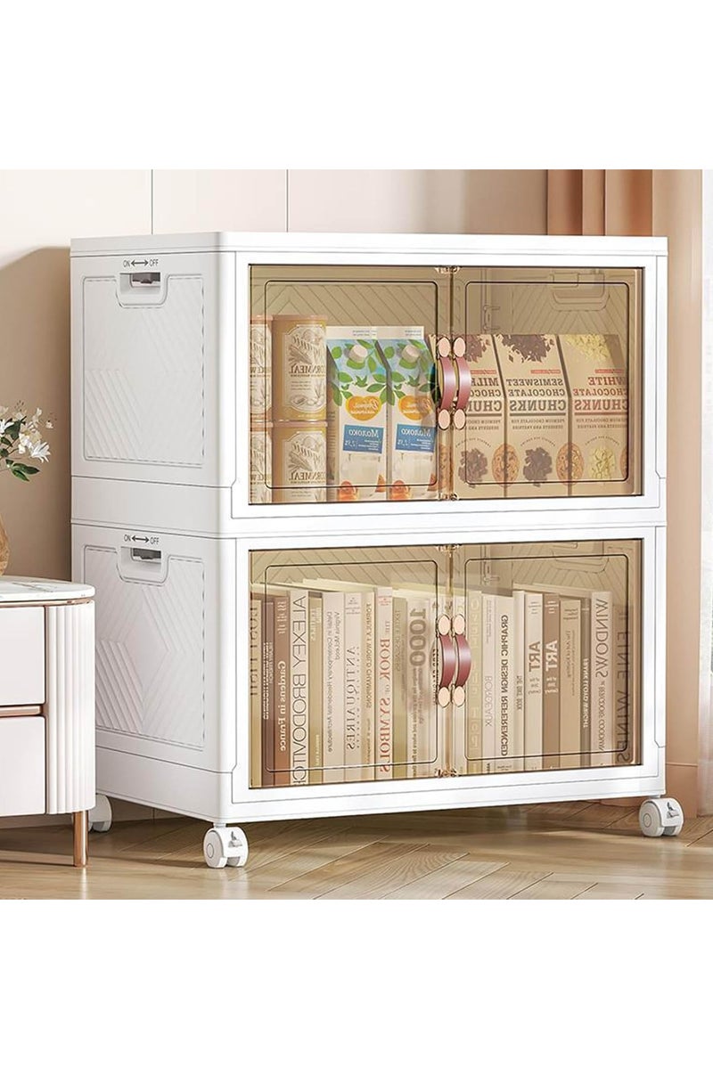 Beauenty Multi Layered Folding Storage Cabinet, Large capacity Standing Storage Cabinet Shelf Transparent and Visible Dustproof Toy Storage Box, Snacks Locker, Bookcase with Universal Wheels (2 Layer) - Image 1