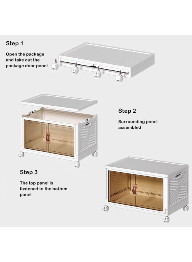 Beauenty Multi Layered Folding Storage Cabinet, Large capacity Standing Storage Cabinet Shelf Transparent and Visible Dustproof Toy Storage Box, Snacks Locker, Bookcase with Universal Wheels (2 Layer) - Image 4