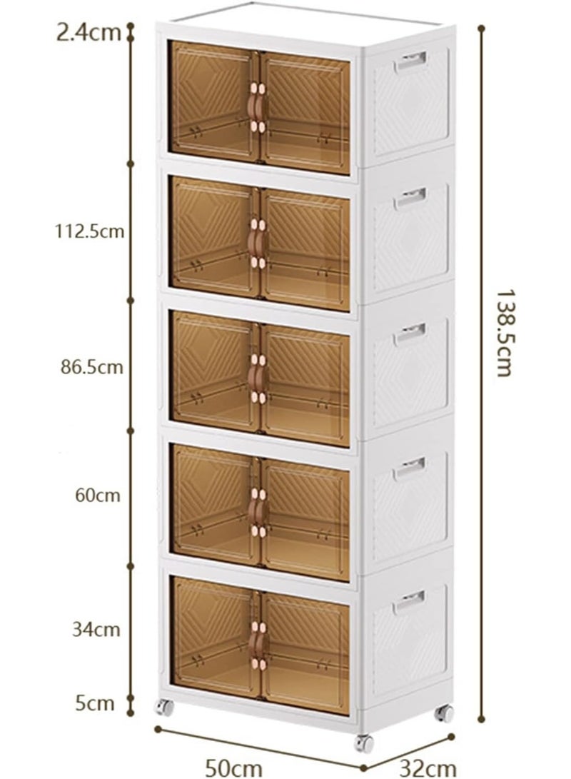 Beauenty Multi Layered Folding Storage Cabinet, Large capacity Standing Storage Cabinet Shelf Transparent and Visible Dustproof Toy Storage Box, Snacks Locker, Bookcase with Universal Wheels (2 Layer) - Image 5