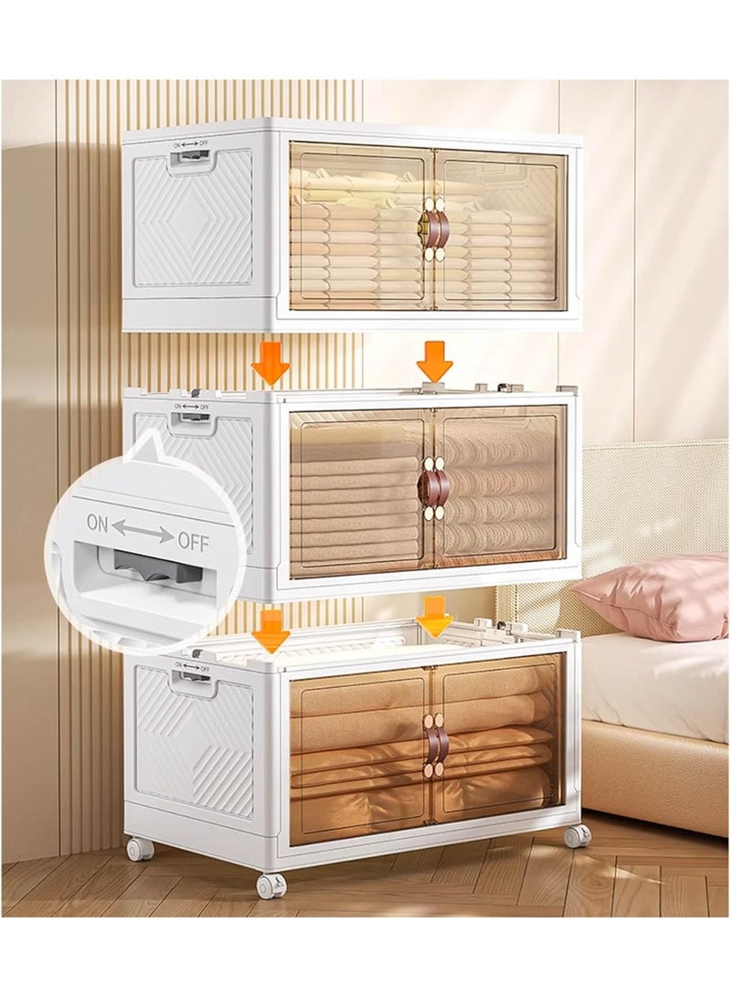 Beauenty Multi Layered Folding Storage Cabinet, Large capacity Standing Storage Cabinet Shelf Transparent and Visible Dustproof Toy Storage Box, Snacks Locker, Bookcase with Universal Wheels (2 Layer) - Image 2