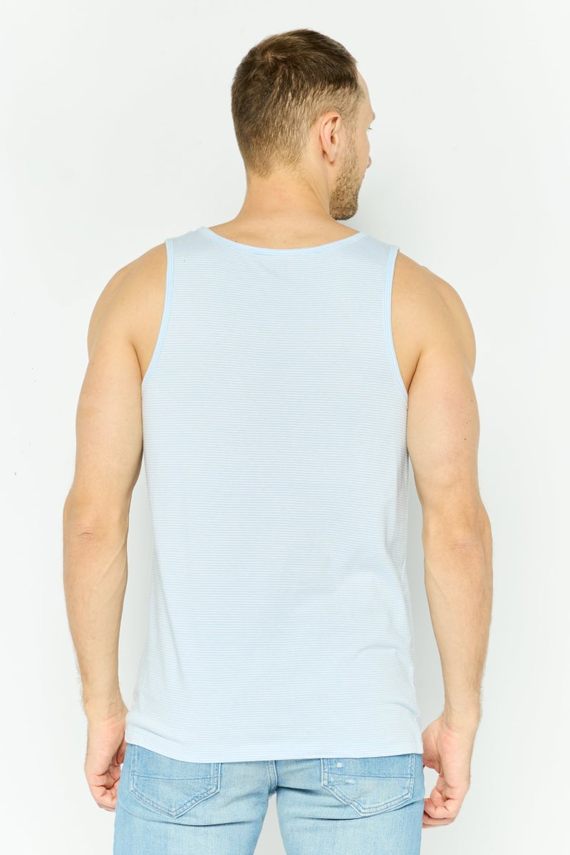 GAP Men Scoop Neck Sleeveless Stripe Vest, Blue - Image 4