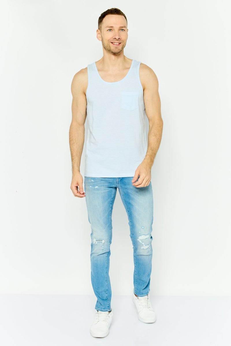 GAP Men Scoop Neck Sleeveless Stripe Vest, Blue - Image 2
