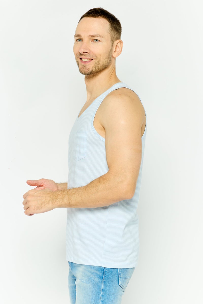 GAP Men Scoop Neck Sleeveless Stripe Vest, Blue - Image 3