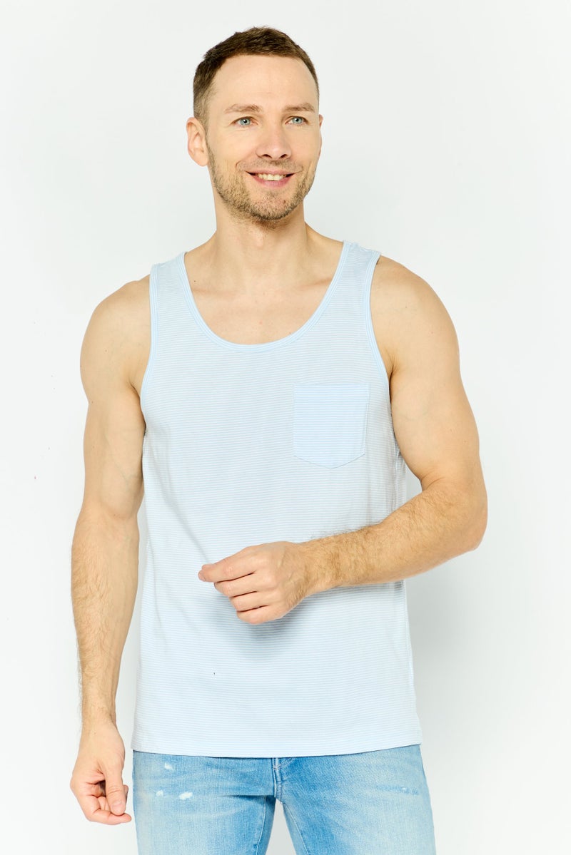 GAP Men Scoop Neck Sleeveless Stripe Vest, Blue - Image 1