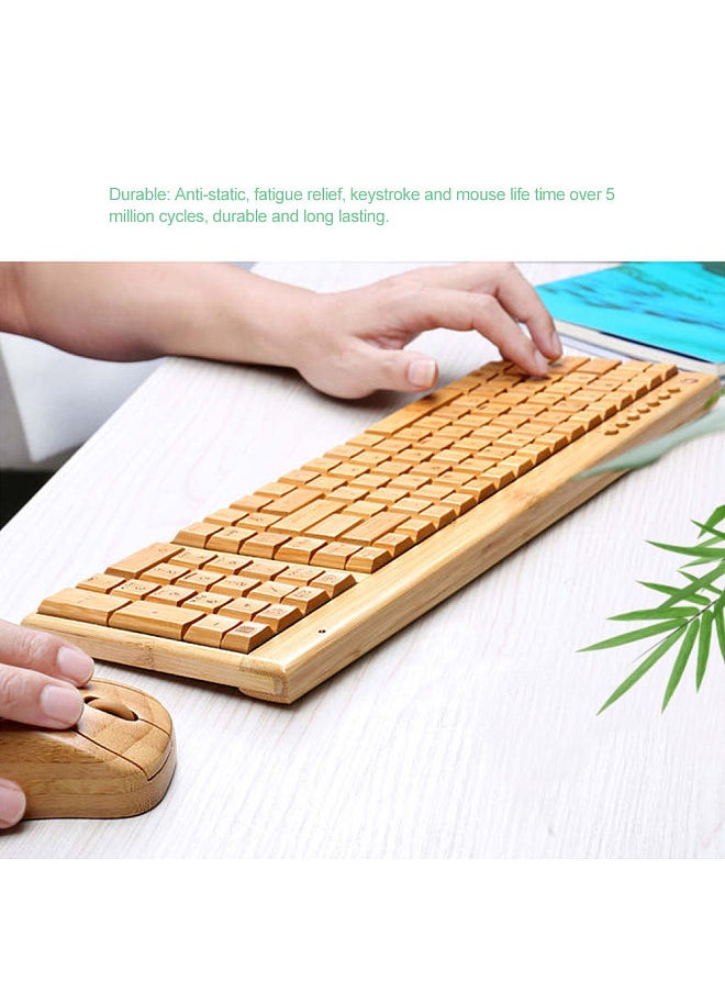Generic - 2.4G Wireless Bamboo PC Keyboard and Mouse Combo Computer Keyboard Handcrafted Natural Wooden Plug and Play - Image 1