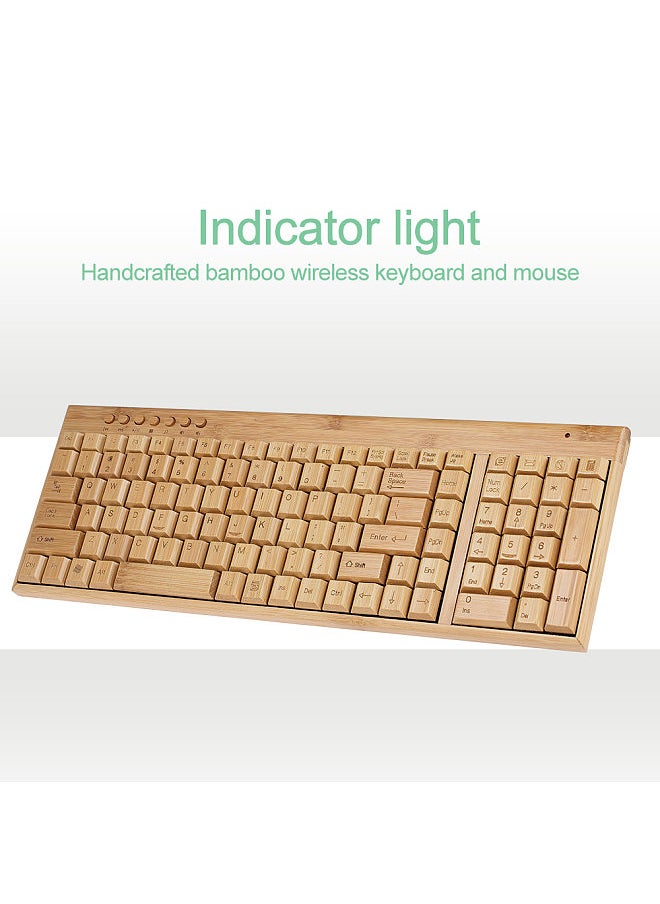 Generic - 2.4G Wireless Bamboo PC Keyboard and Mouse Combo Computer Keyboard Handcrafted Natural Wooden Plug and Play - Image 1