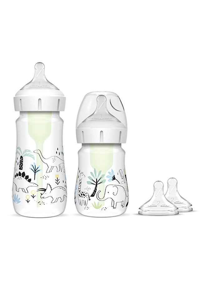 Dr. Brown’s PP W-N Anti-Colic Options+ Baby Bottle Sampler Kit, with Designs  (1x270 & 1x150 mL bottles, 2xL2 nipples, 1 cleaning brush) - Image 1