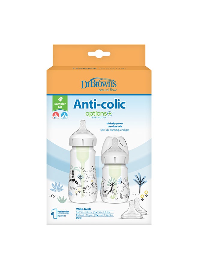Dr. Brown’s PP W-N Anti-Colic Options+ Baby Bottle Sampler Kit, with Designs  (1x270 & 1x150 mL bottles, 2xL2 nipples, 1 cleaning brush) - Image 3