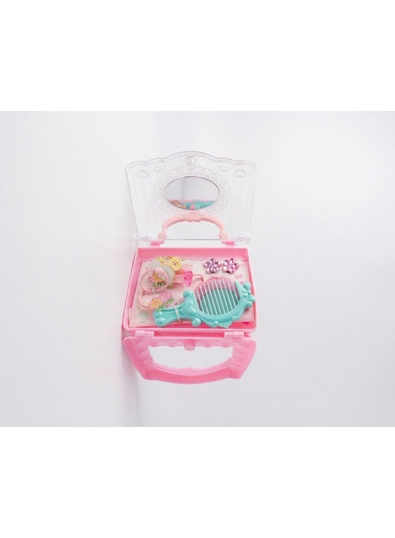 Kids Pretend Play Vanity Set & Hair Accessory Case, Portable Non-Toxic Plastic Toy for Toddlers 3+ - Blue & Pink - Image 3