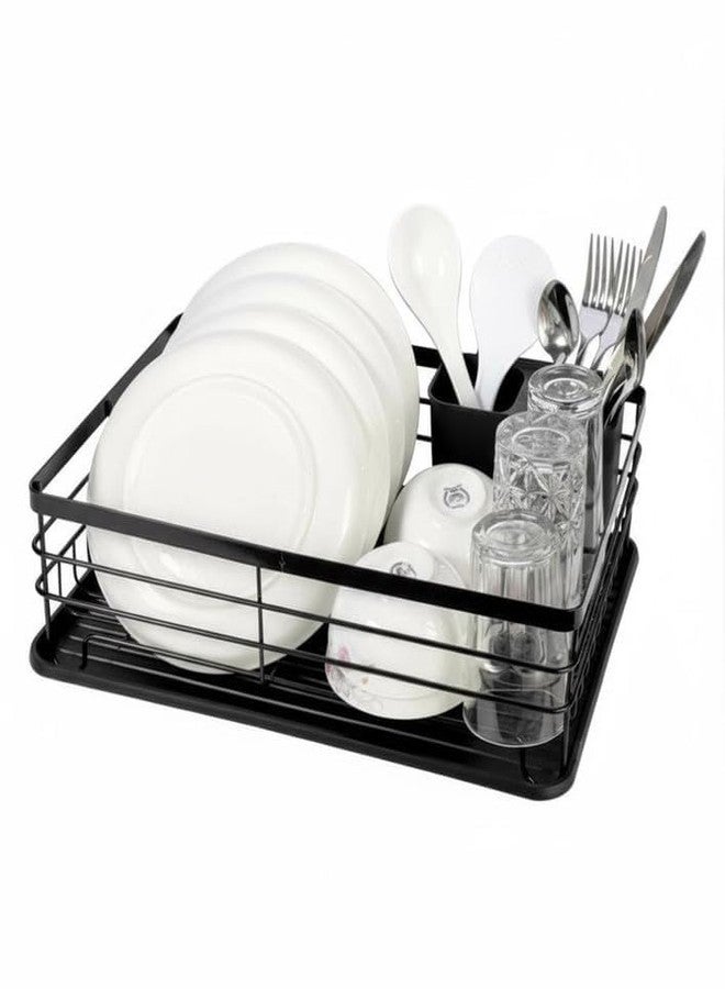 VBM Dish Drying Rack with Drainboard, Stainless Steel Rustproof Kitchen Countertop Dish Drainer, Large Capacity Plate Bowl Cup Organizer with Removable Cutlery Holder & Wooden Handles, Easy Drain Design - Image 1