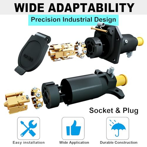 CXTM 7 Way Trailer Connector Kit 7 Pin Trailer Wiring Harness Connector Set with Mounting Bracket, Trailer Side 7 Pin Plug and Vehicle Side 7 Way Blade Trailer Socket Connector - Image 4