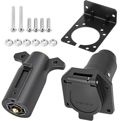 CXTM 7 Way Trailer Connector Kit 7 Pin Trailer Wiring Harness Connector Set with Mounting Bracket, Trailer Side 7 Pin Plug and Vehicle Side 7 Way Blade Trailer Socket Connector - Image 1