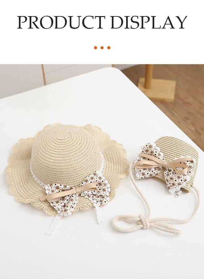 DUNISO 2 Pieces of Sun Hat With Shoulder Bag Set, wide brimmed sun hat, sun protection hat, girls' summer hat bag set, suitable for beach, party, travel, suitable for girls and children - Image 5