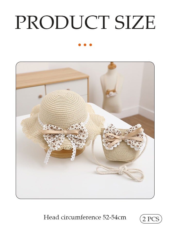 DUNISO 2 Pieces of Sun Hat With Shoulder Bag Set, wide brimmed sun hat, sun protection hat, girls' summer hat bag set, suitable for beach, party, travel, suitable for girls and children - Image 2